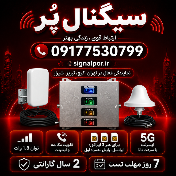 دستگاه تقویت آنتن موبایل و تقویت اینترنت 4 باند برند Kathrein مدل kt1504-alc 5g توان 1800mw – آنتن قارچی پچ پنل